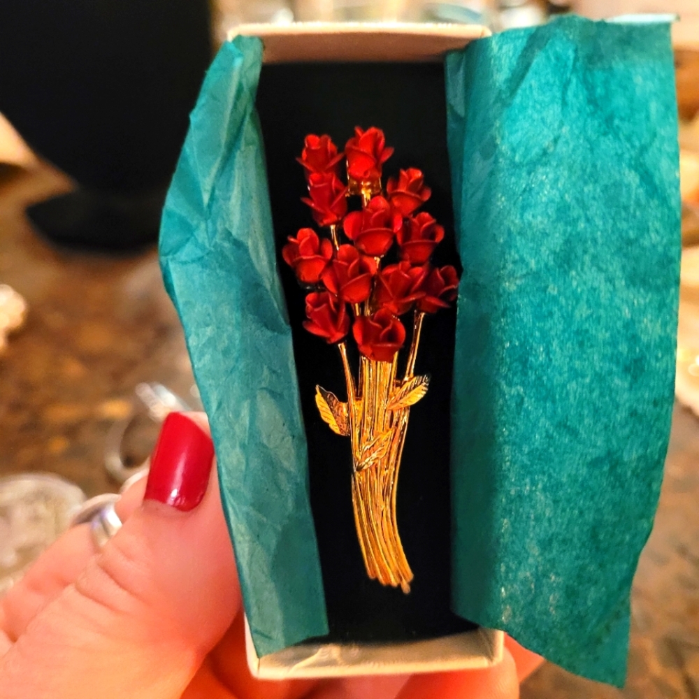 Vintage department store roses broach